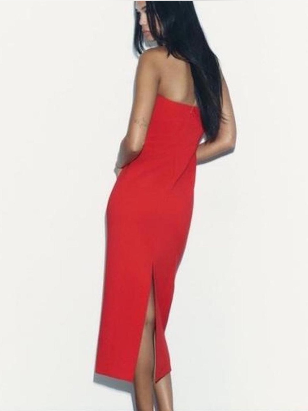 Zara Strapless Red Midi Dress Sz Medium NWT - Picture 2 of 11